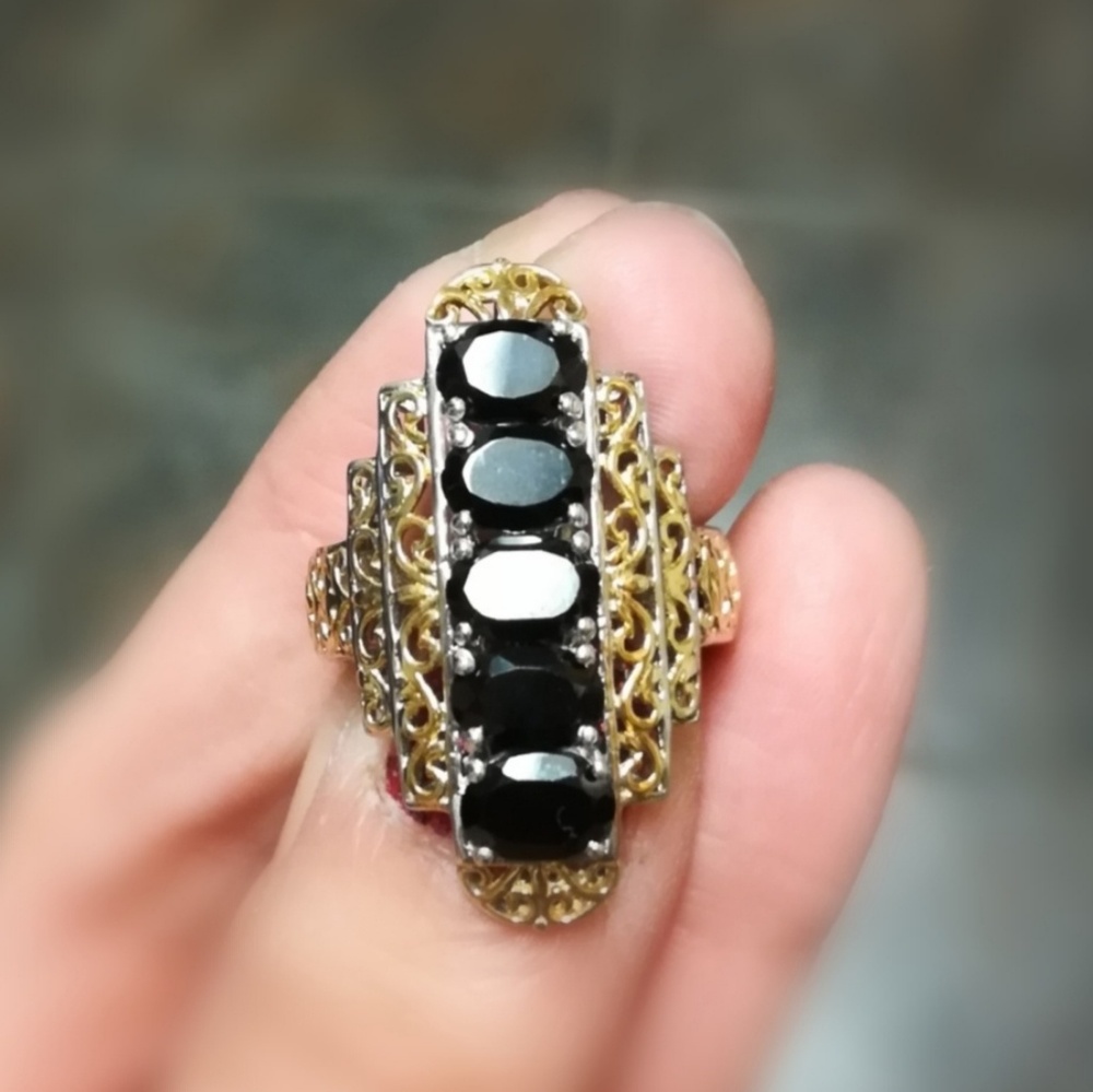 Black Spinel 14kt YG and Platinum Ring